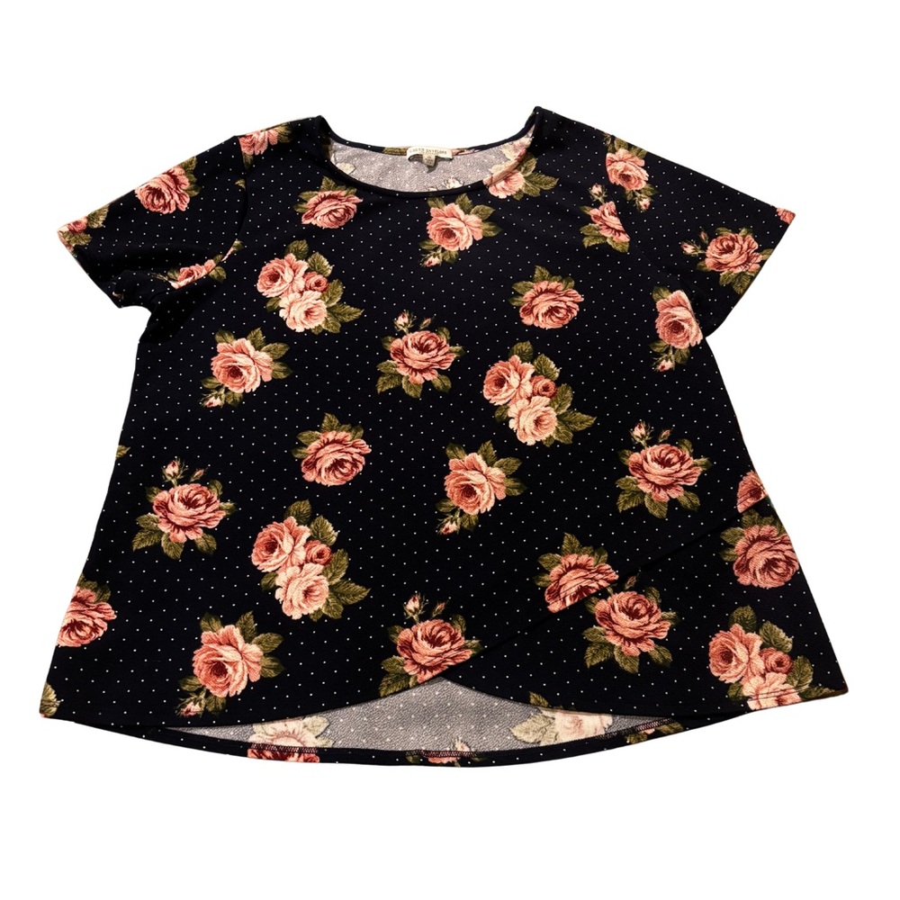 Navy Floral Short Sleeve Top.0325